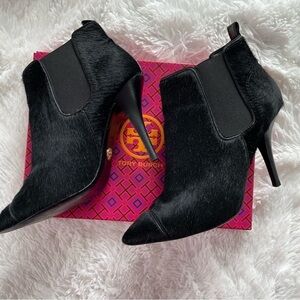 Tory Burch | Stiletto Black Bovine Hair‎ Booties, Leather Lining, size 8 1/2
